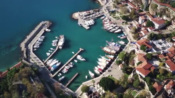 Fotografia Aérea Baía Antalya Cidade Antalya Ponto Alto Drone Voa — Vídeo de Stock