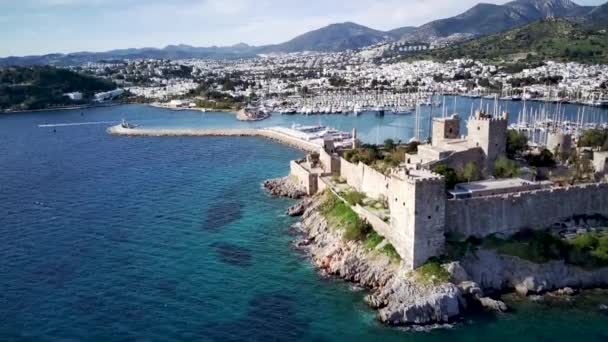 Türkiye Nin Mugla Ilçesindeki Bodrum Limanı Antik Kalesi Nin Güzel — Stok video