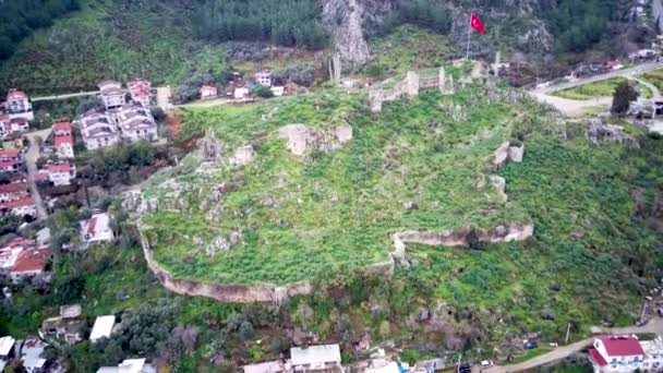 Vista Drone Mundo Famoso Unesco Fethiye Cavaleiros Castelo Colina Lugar — Vídeo de Stock