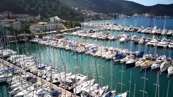 Drone Vista Sulla Bellissima Città Fethiye Fethiye Porto Pieno Yacht — Video Stock