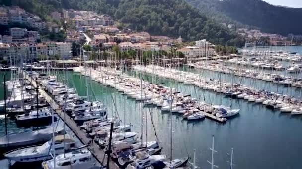 Drone View Beautiful Fethiye City Fethiye Harbor Full Yachts Boats — Stock Video