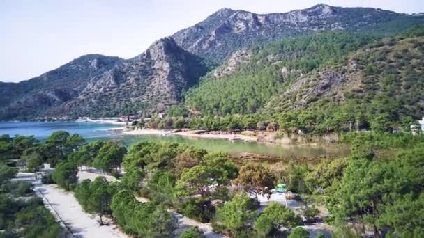 Prachtig Panoramisch Uitzicht Vanaf Drone Van Natuurpark Oludeniz Fethiye Blauwe — Stockvideo