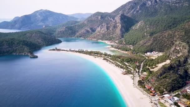 Prachtig Panoramisch Uitzicht Vanaf Drone Van Natuurpark Oludeniz Fethiye Blauwe — Stockvideo