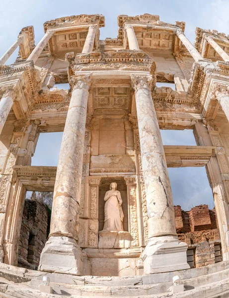Biblioteca Celsus Éfeso Selcuk Izmir Turquia Estátua Mármore Sofia Deusa — Fotografia de Stock