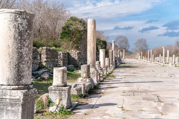 Selcuk Σμύρνη Τουρκία Κίονες Του Μνημείου Memmius Στα Ερείπια Της — Φωτογραφία Αρχείου