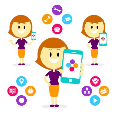 Her Smartphone--dan hareket eden App ve işlevselliğini gösteren kadın 