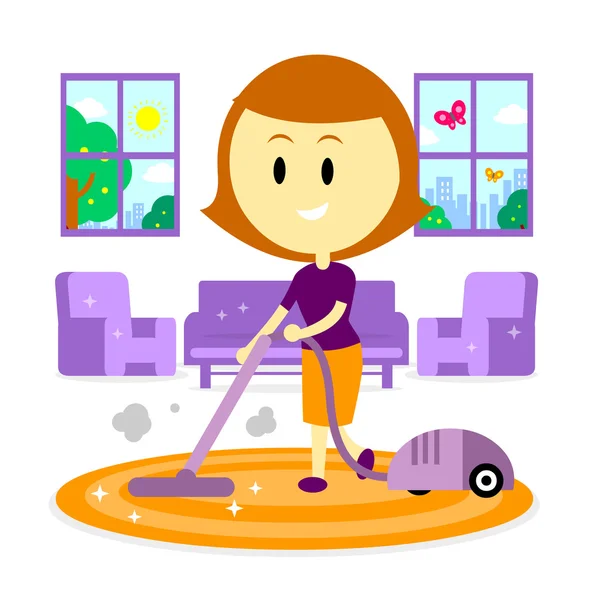 Mom Cleaning House for Spring — Stock Vector
