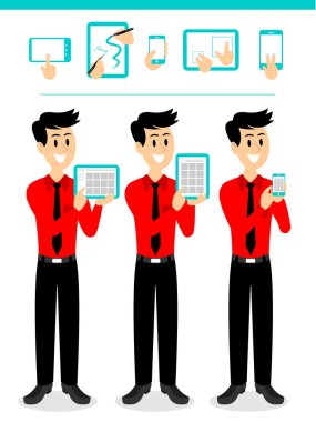 Salesman Demonstrating App Using Touch Screen Devices clipart