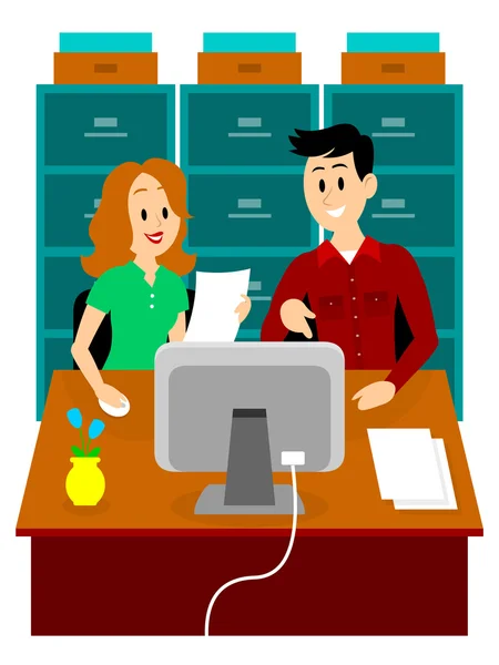 Man Guiding a Woman to Work at Office Clipart — Stock Vector
