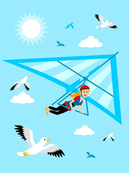 Girl Gang Gliding au Blue Sky Clipart — Image vectorielle