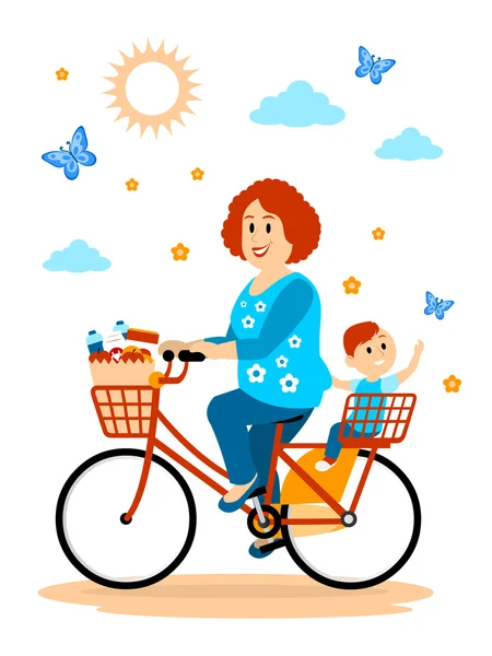 Attelage d'un tour au magasin avec maman Clipart — Image vectorielle