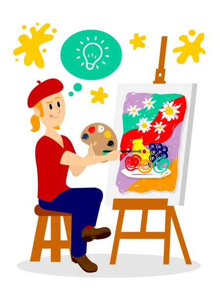 Artist Painting His Masterpiece Clipart — Stock Vector