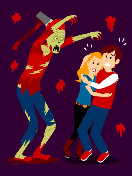 Teenage Boy and Girl Scared by A Scary Zombie Clipart — Stock Vector