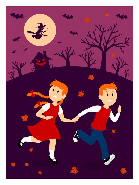 Boy and Girl Escape From A Witch House Clipart Royalty Free Stock Vectors