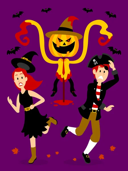 Remaja Laki-laki dan Perempuan Takut oleh A Horror Scarecrow Clipart — Stok Ilustrasi Remaja Laki-laki dan Perempuan Takut oleh A Horror Scarecrow Clipart Stok Vektor