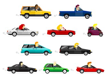 Business Man and Women driving Cars