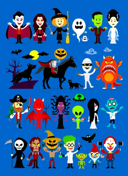 Monsters Mash Halloween Characters — Stok Vektör