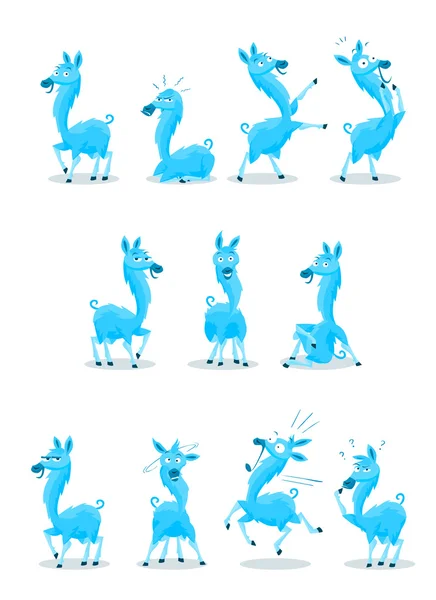 Blue Llama with Various Expressions — Stockový vektor