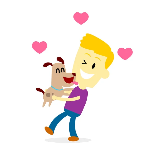 Dog loves the Boy — Stock Vector