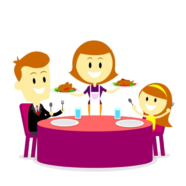 Mom Serving Meals for Family Dinner — Stockvector