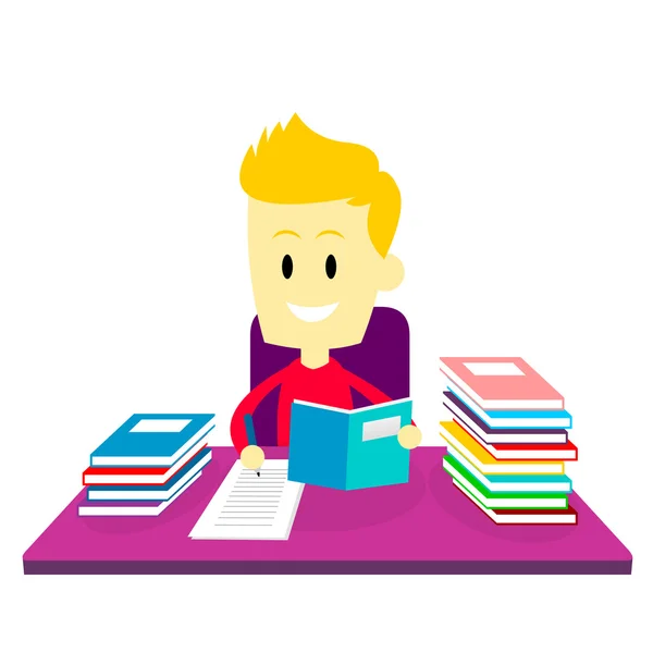 Boy Studying, Doing His Homework — Stock Vector