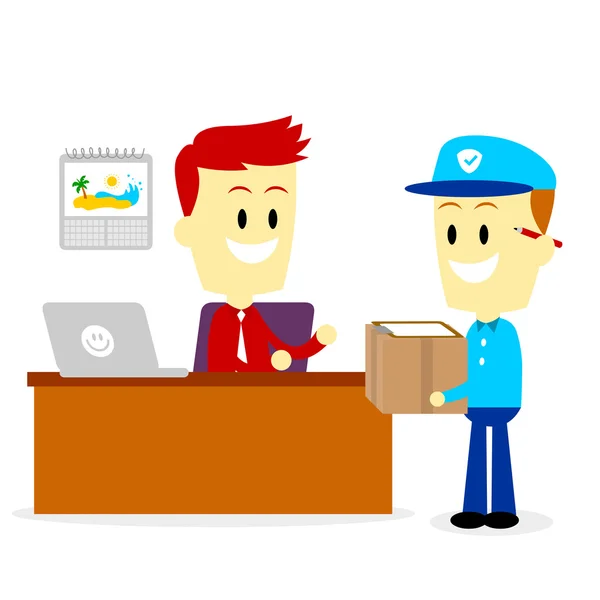 Postman Delivering A Package to A Businessman in Office — Stock Vector