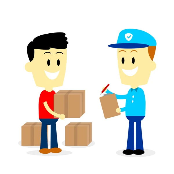 Postman Delivering Parcels to a Man — Stock Vector