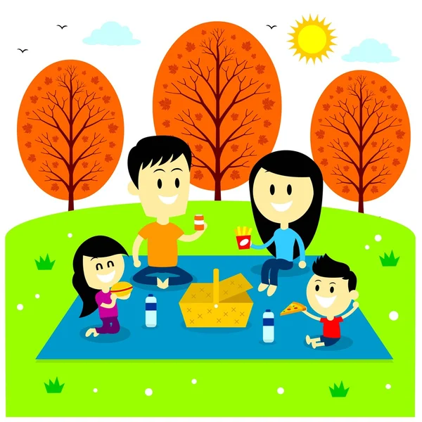 Picnic de diversión familiar en el parque — Vector de stock