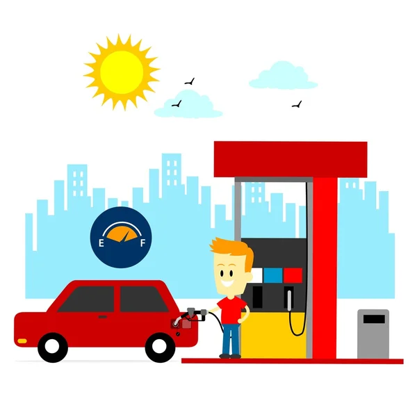 Hombre llenando tanque de gas — Vector de stock