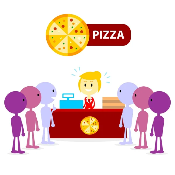 Długie kolejki w Pizza Counter — Wektor stockowy