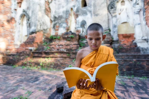 Novice monnik lezen buitenshuis — Stockfoto