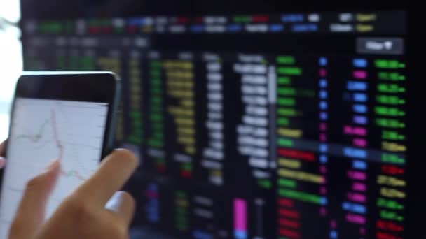 Los Inversores Son Valores Bursátiles Uso Teléfonos Inteligentes Ordenadores — Vídeos de Stock