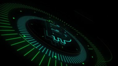 Kripto para birimi simgesi koyu arkaplanda hareket ediyor