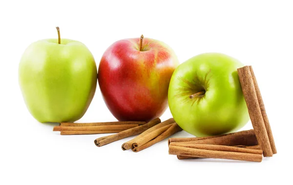 Apple and cinnamon isolated on white background — Stock Photo, Image