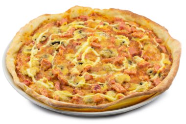 Beyaz arkaplanda izole edilmiş pizza