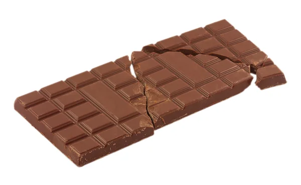 Gebrochener Schokoladenriegel isoliert auf weißem Hintergrund — Stockfoto