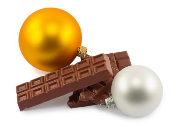 Chocolate and Christmas ball isolated on a white background — Stock Photo, Image