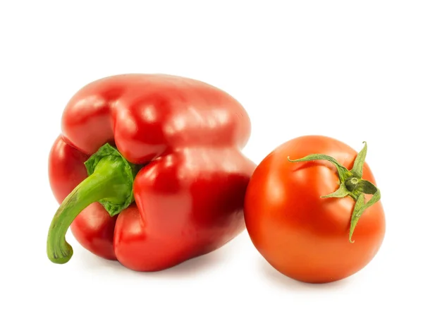Red bell pepper and tomato isolated on white background — Stock Photo, Image