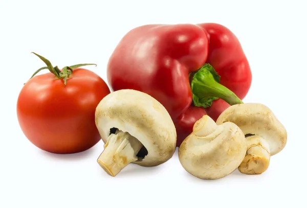 Mushrooms, red bell pepper and tomato isolated on white backgrou — Stock Photo, Image