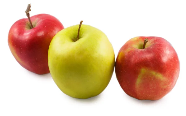 Tres manzanas aisladas sobre fondo blanco —  Fotos de Stock