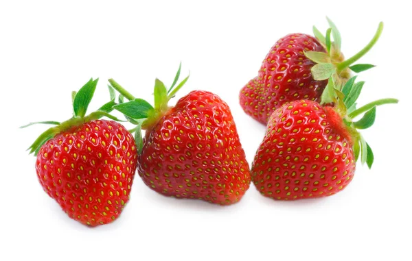 Vier Erdbeeren isoliert auf weißem Hintergrund Stockbild