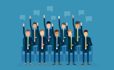 iş toplantı ve beyin fırtınası grup people.business thinking.business çizgi film karakteri.