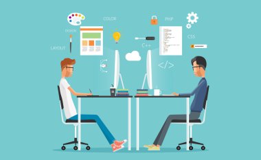çalışma alanı üzerinde çalışan grafik tasarım ve web geliştirici. Web sitesi ve uygulama için geliştirmek