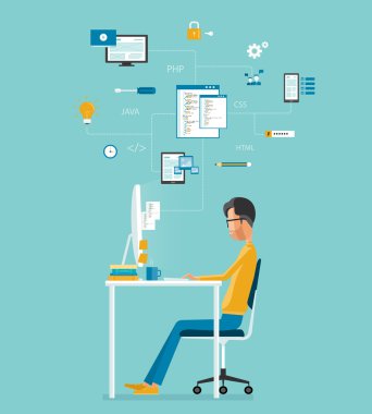 çalışma alanı üzerinde çalışan vektör geliştirici. Web sitesi ve uygulama için geliştirmek