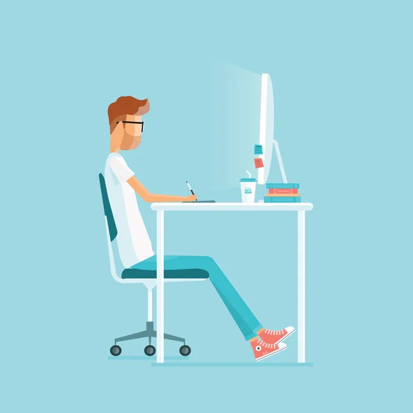 Freelance werken op de werkplek. webdesign. zakelijke character.people werken in office — Stockvector