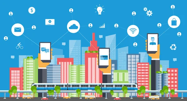 Business smart city.internet connection.social concept 2 — Stock Vector
