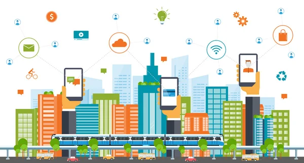 Concepto de negocio inteligente city.internet connection.social — Vector de stock