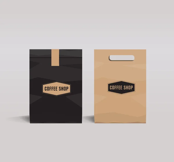 Coklat dan kertas hitam kemasan set mock up. kedai kopi dan restoran . - Stok Vektor