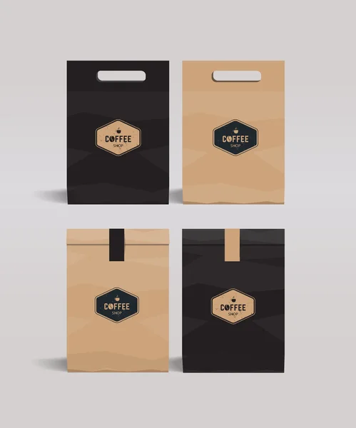 Marrón y negro conjunto de embalaje de papel maqueta. cafetería y restaurante . — Vector de stock