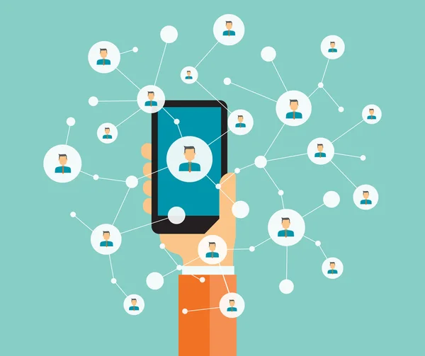 Marketing social de negocios conexión en línea en el móvil — Vector de stock